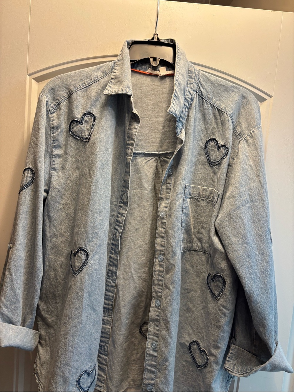 Jane and Delancey Light Blue Button-Down Shirt with Heart Patches